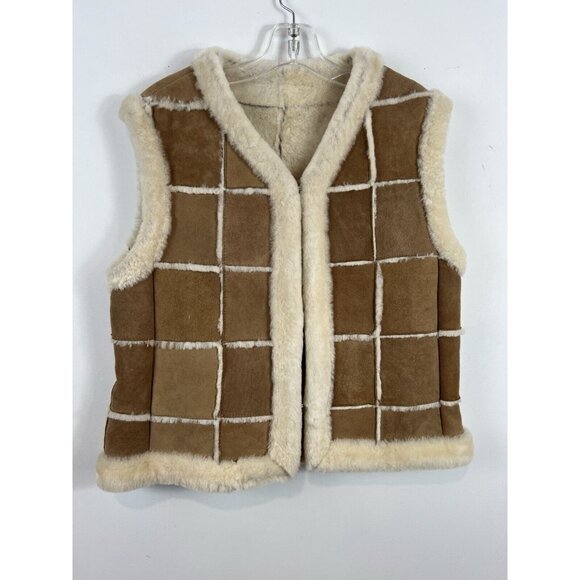 Faux Suede Leather Sherpa Lined Vest Squared Western Cowgirl Rodeo L Women Vegan - Picture 1 of 5